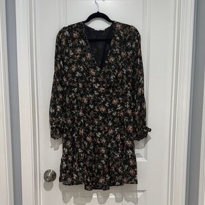 Mango Floral Long Sleeve Dress - Black and Pink